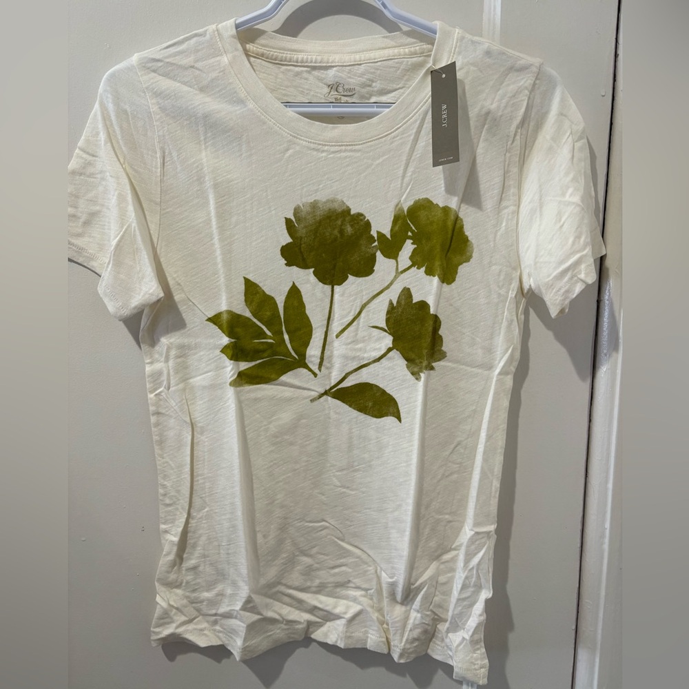 J.Crew Floral Graphic T-Shirt in Cream and Green
